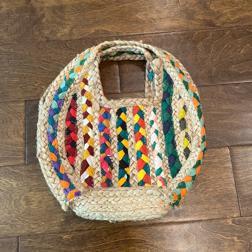 Magid Jute Handbag Mini Satchel Braided Woven Mixed Media Bag